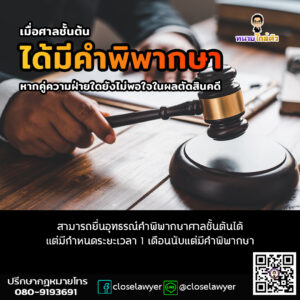 เมื่อศาลชั้นต้นได้มีคำพิพากษาหากคู่ความฝ่ายใดยังไม่พอใจในผลตัดสินคดี สามารถยื่นอุทธรณ์คำพิพากษาศาลชั้นต้นได้ แต่มีกำหนดระยะเวลา 1 เดือนนับแต่มีคำพิพากษา